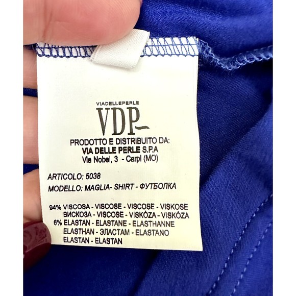 NWT VDP COLLECTION Womens Blue Loose Fit T-Shirt Top w/Crystals SZ 44/US M Italy - Picture 9 of 16